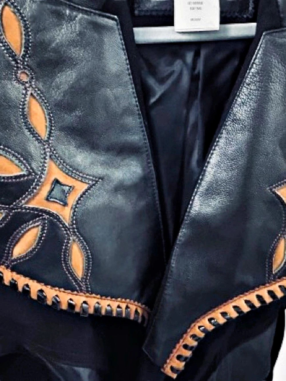 Vintage CACHE Leather & Cotton Embroidered Leather Cotton Jacket Y2K 90’s Native - Picture 6 of 12